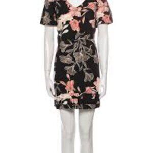 Nicole Miller Floral Linen Blend Shift Dress - Black/Pink - Size M